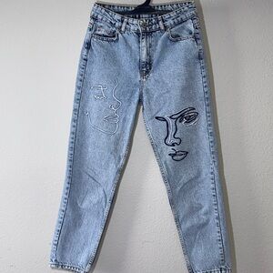 Artistic Face Embroidered Jeans